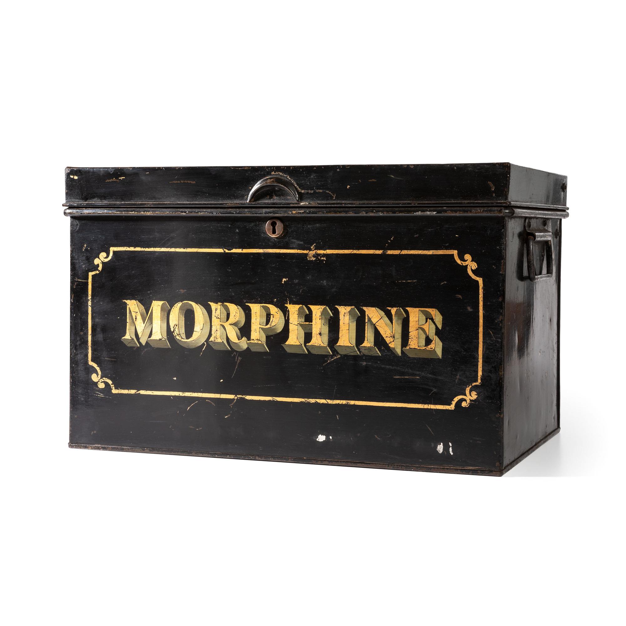 A Painted Tin Morphine Storage Box