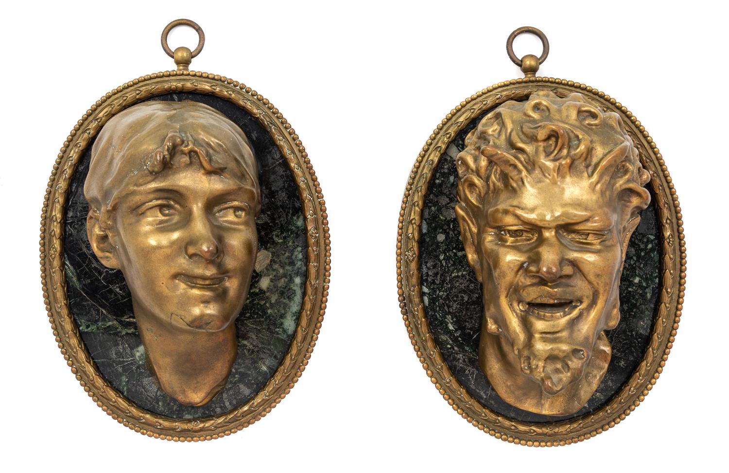 A Pair of Bronze and Marble Plaques Length 10 inches. — AFTER CLODION, 19TH CENTURY