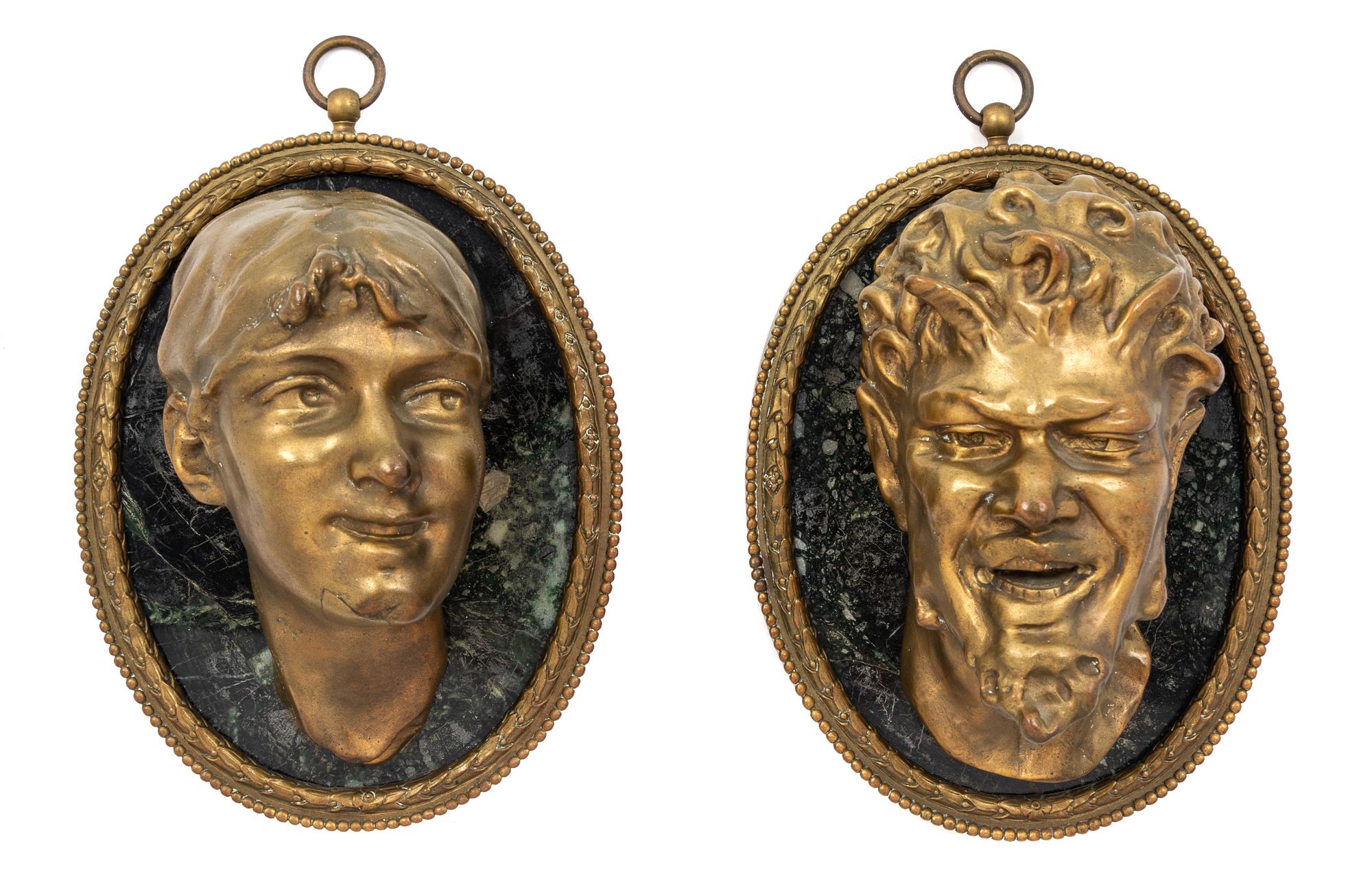 A Pair of Bronze and Marble Plaques Length 10 inches. — AFTER CLODION, 19TH CENTURY