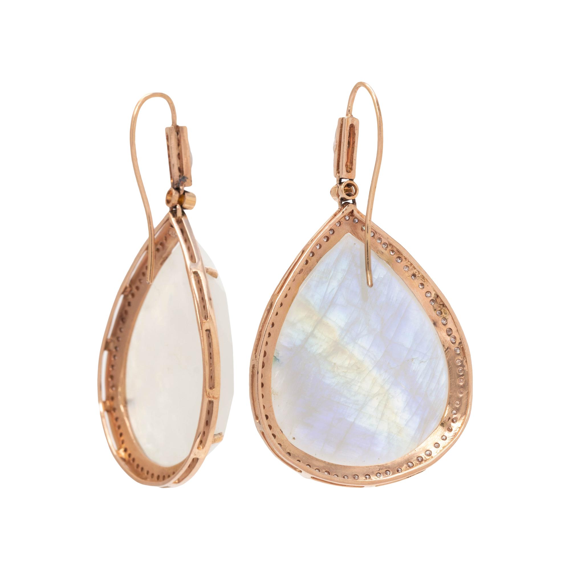 ROSE GOLD, MOONSTONE AND DIAMOND EARRINGS