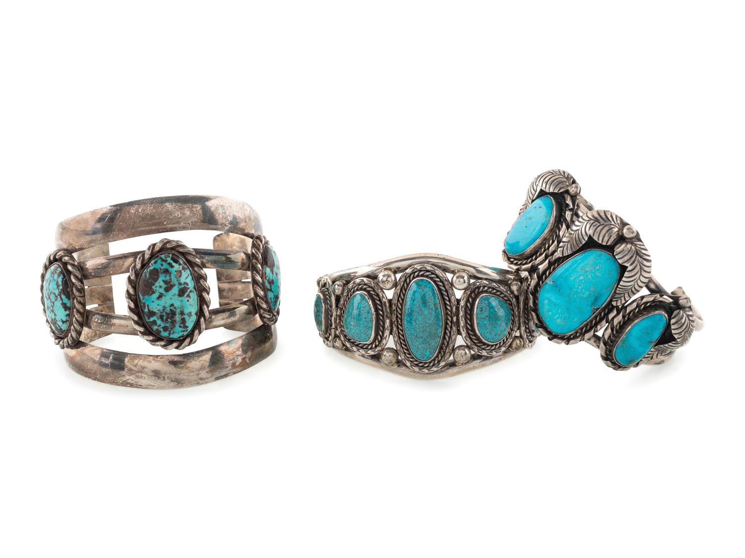 Navajo Silver and Turquoise Cuff Bracelets