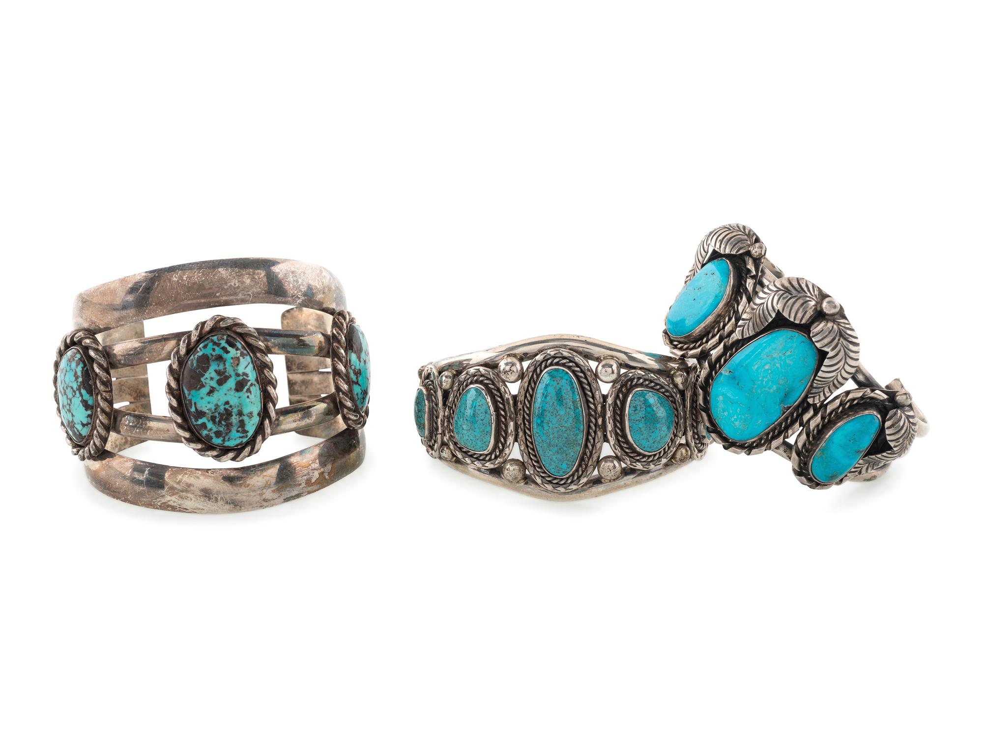 Navajo Silver and Turquoise Cuff Bracelets