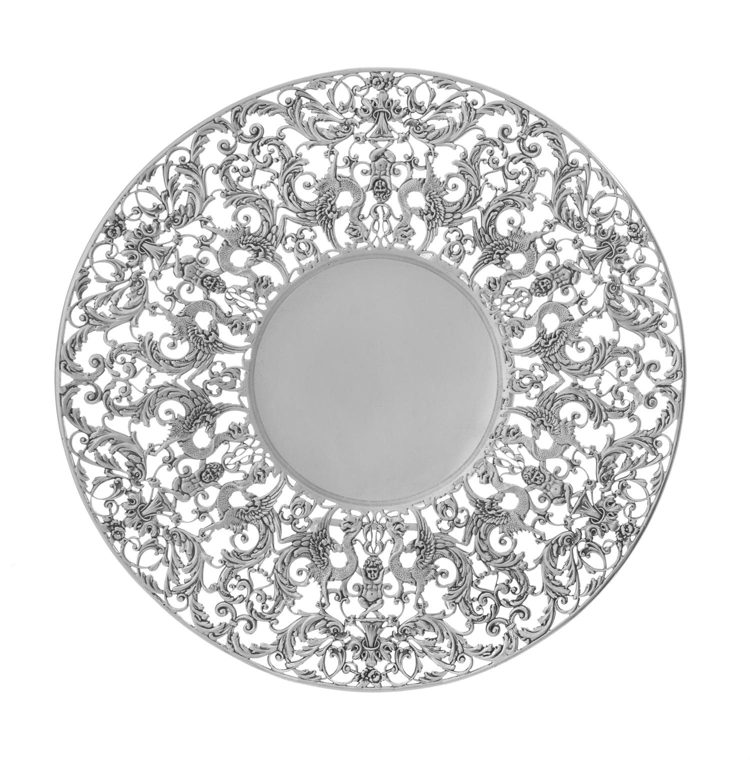 An American Silver Cake Stand, Roger Williams Silver Co., Providence, RI, the border with openwork chimera, dolphin, putto and foliate