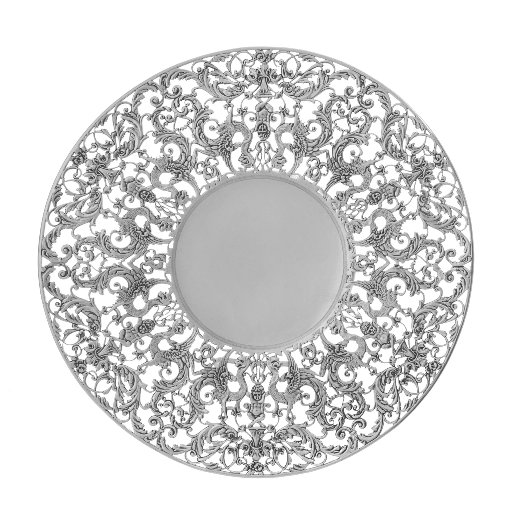 An American Silver Cake Stand, Roger Williams Silver Co., Providence, RI, the border with openwork chimera, dolphin, putto and foliate