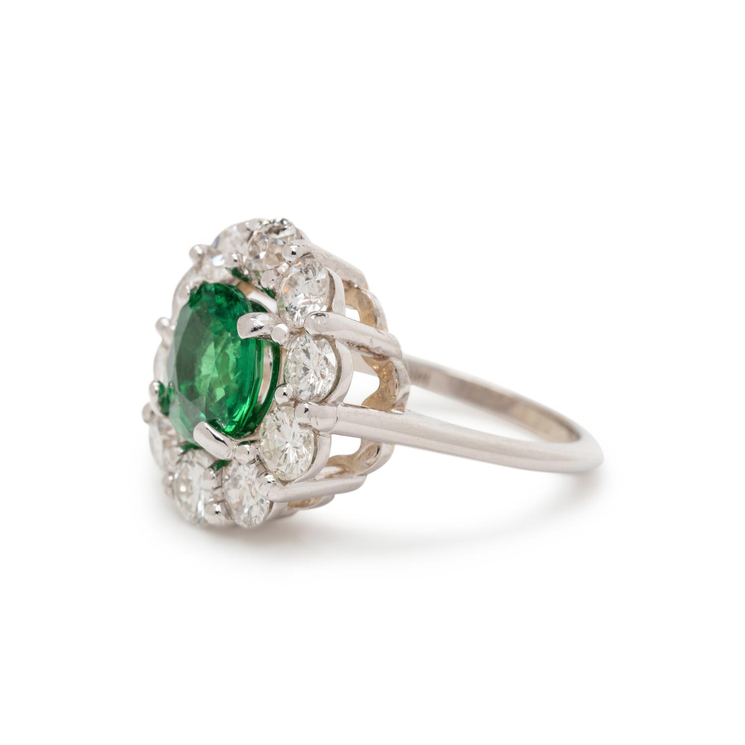 TSAVORITE AND DIAMOND RING