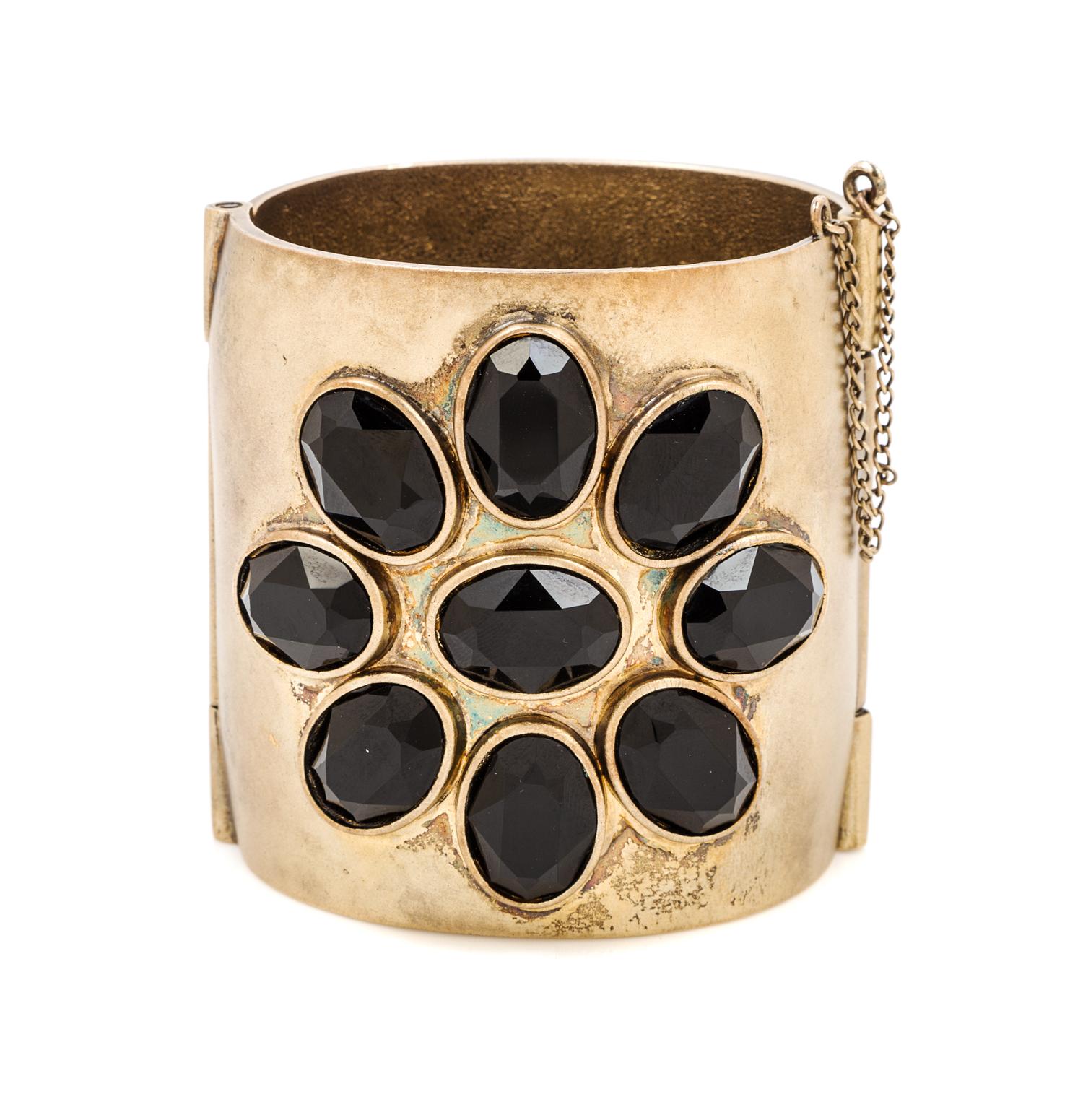 A Chanel Goldtone Embellished Cuff, 3" x 2.25".