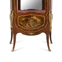 A Pair of Louis XV Style Kingwood, Vernis Martin and Gilt Bronze Mounted Vitrine Cabinets