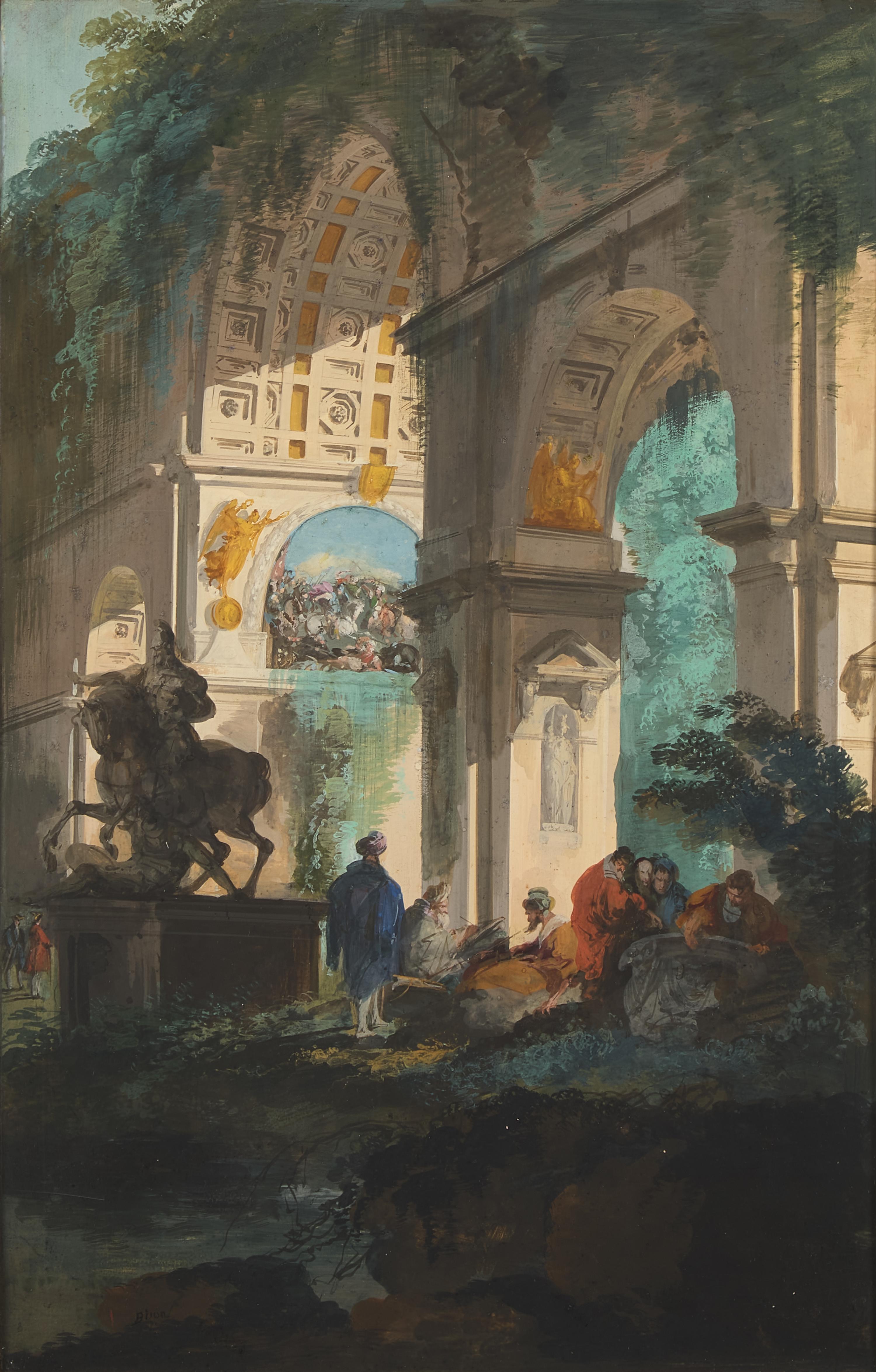 Giuseppe Bernardino Bison (Italian, 1762-1844) — Capriccio with a Triumphal Arch
