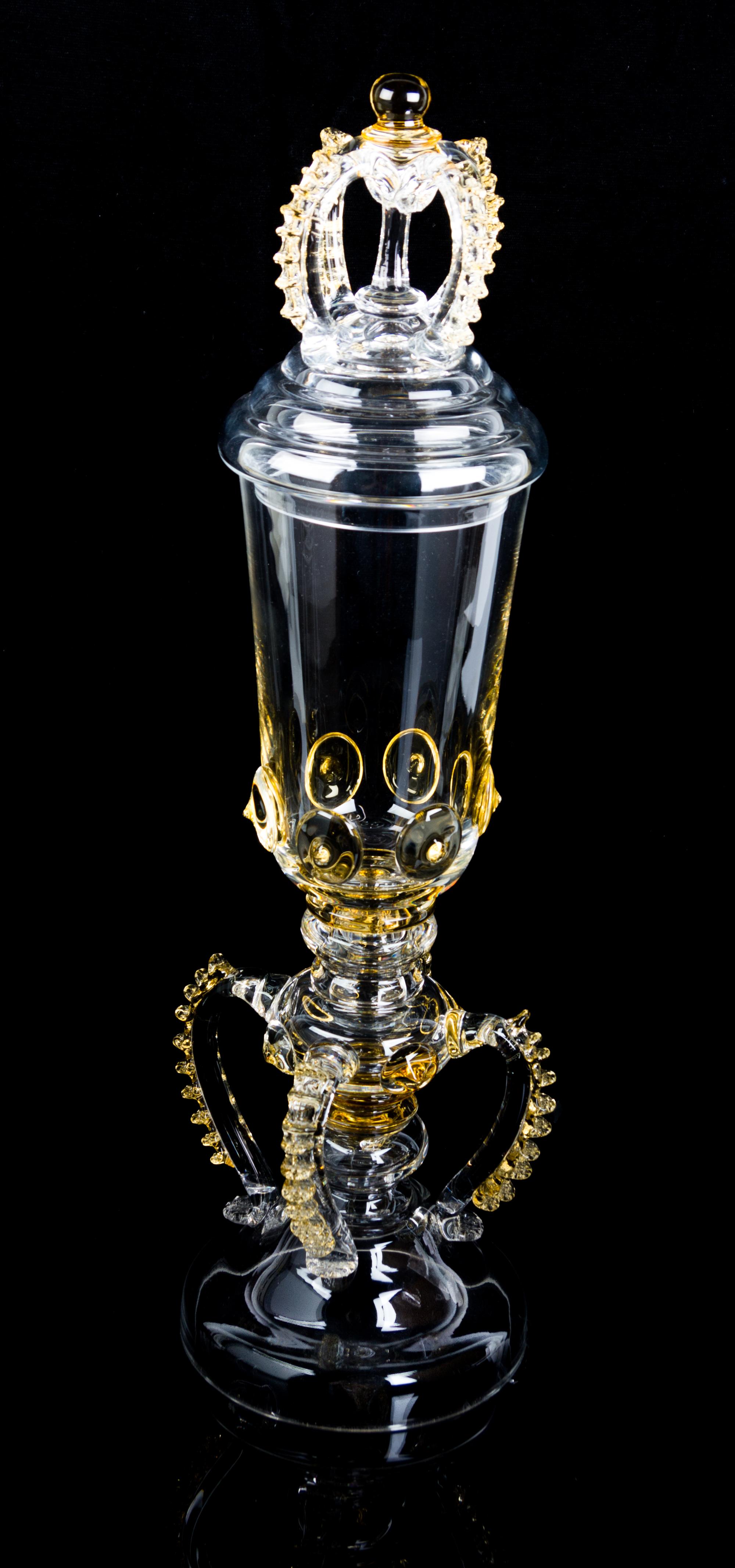 An Italian Studio Glass Jar Height 17 7/8 inches.