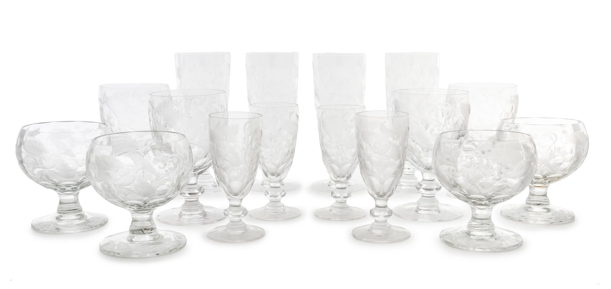 A Cut Glass Stemware Service Height of tallest 7 1/2 inches.
