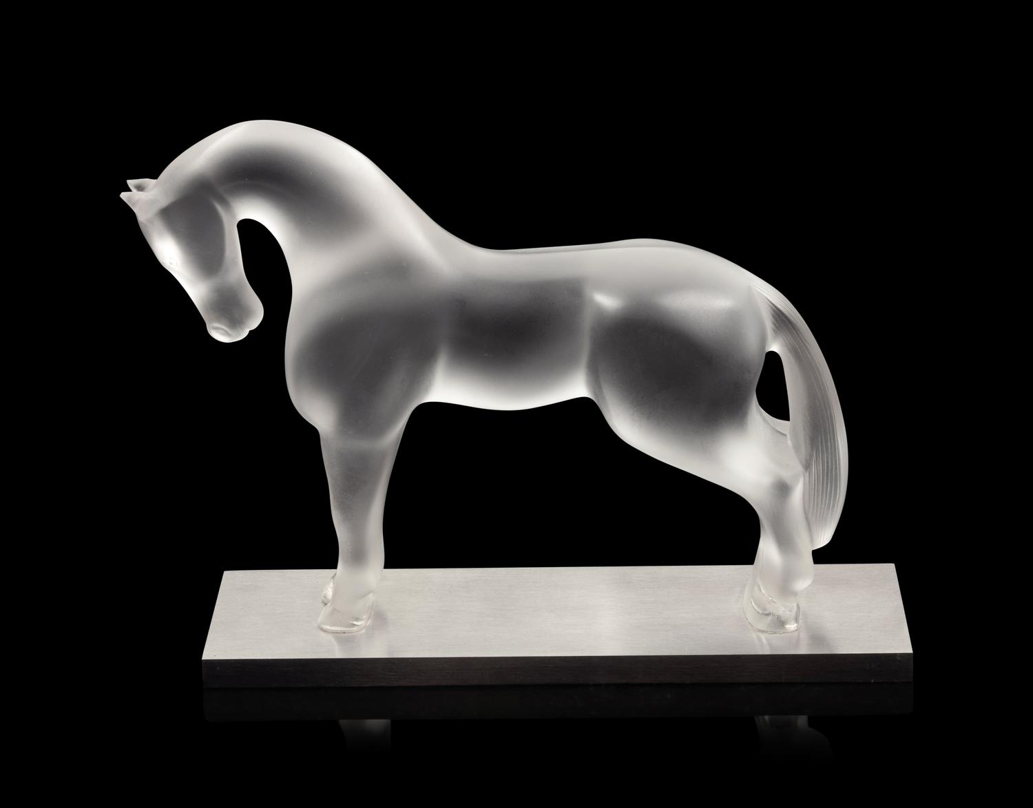 A Lalique Horse Bookend