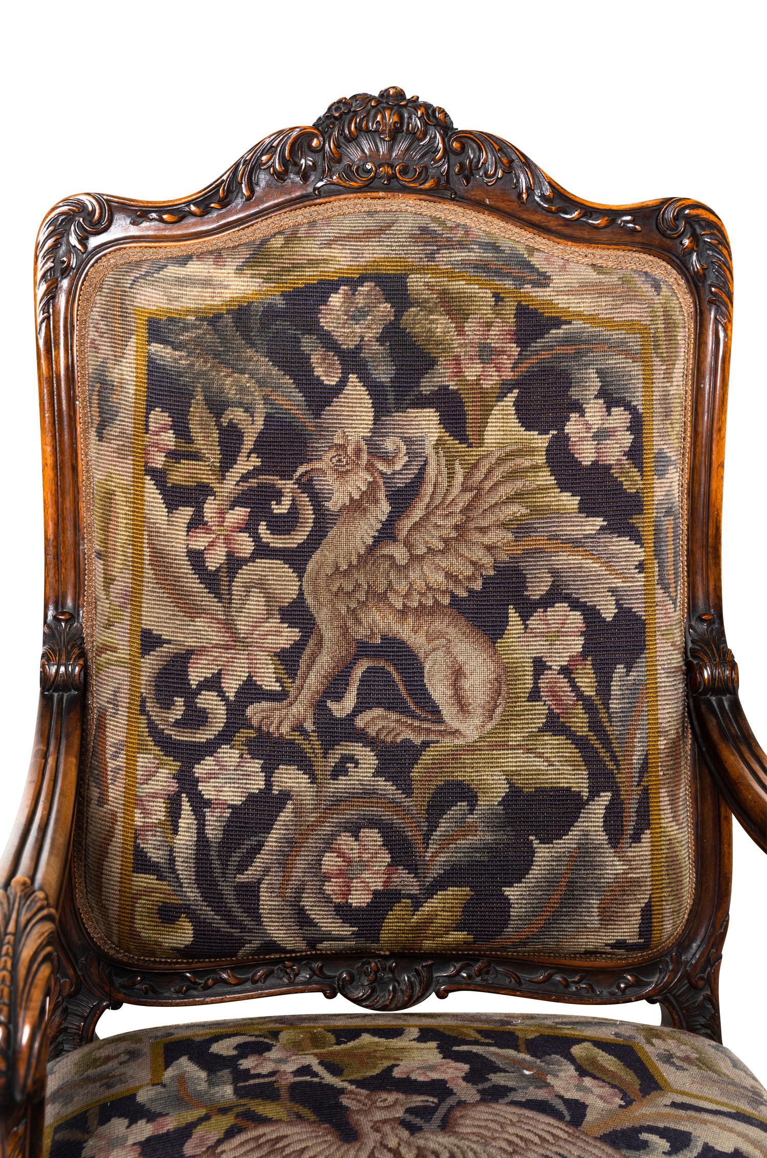 A Pair Louis XV Style Carved Walnut Fauteuils
