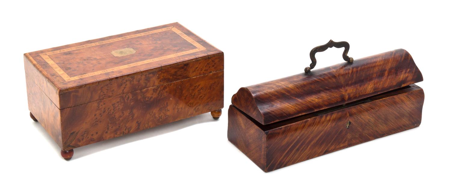 Two Decorative Table Boxes, Height 3 1/8 x width 7 1/2 x depth 4 inches.