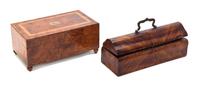 Two Decorative Table Boxes, Height 3 1/8 x width 7 1/2 x depth 4 inches.