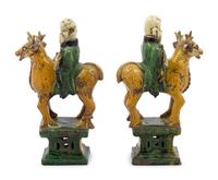 A Pair of Chinese Sancai Glazed Pottery Shoulou Form Censers