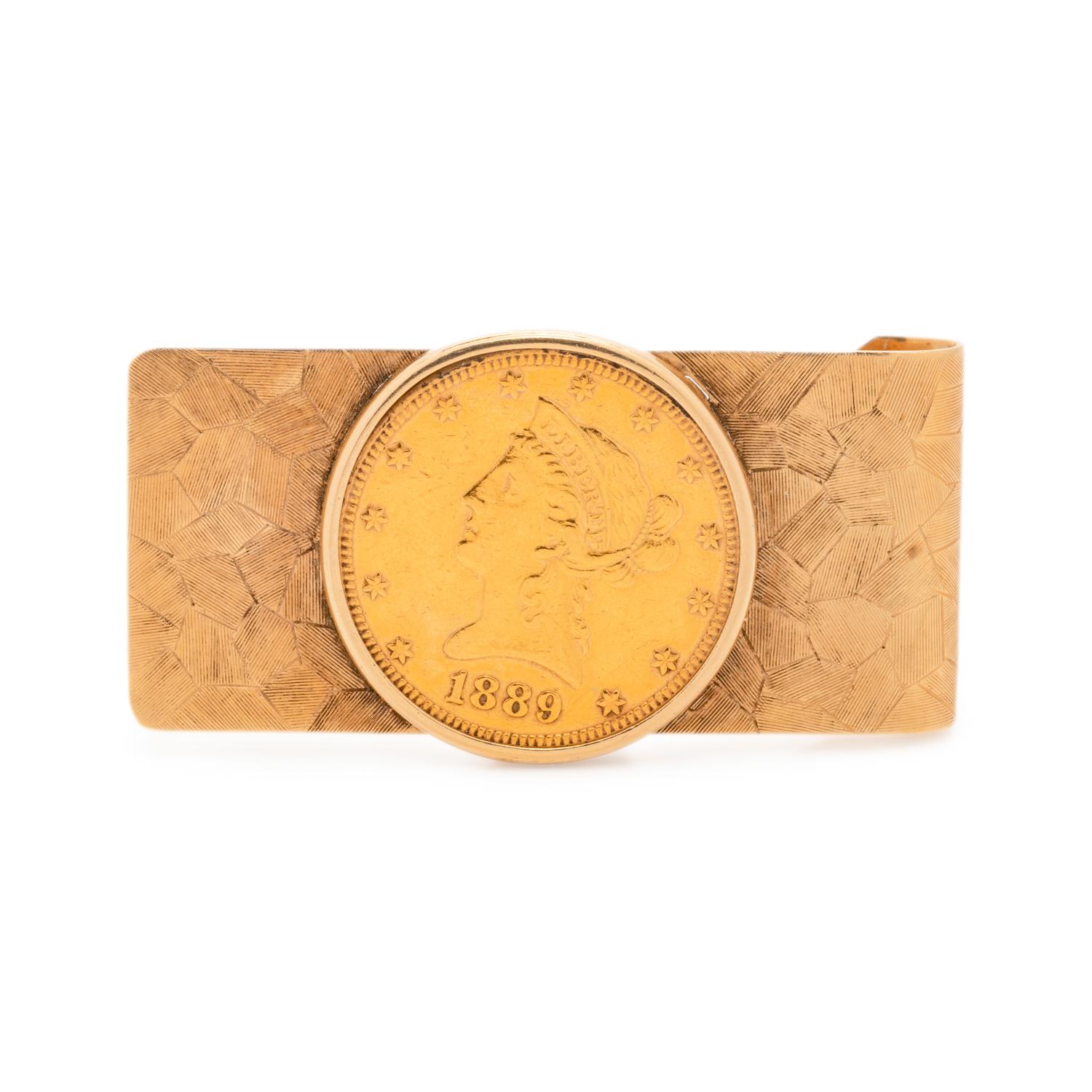 YELLOW GOLD AND US $20 LIBERTY COIN MONEY CLIP