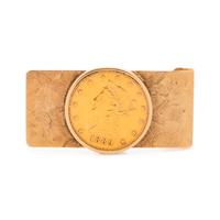 YELLOW GOLD AND US $20 LIBERTY COIN MONEY CLIP