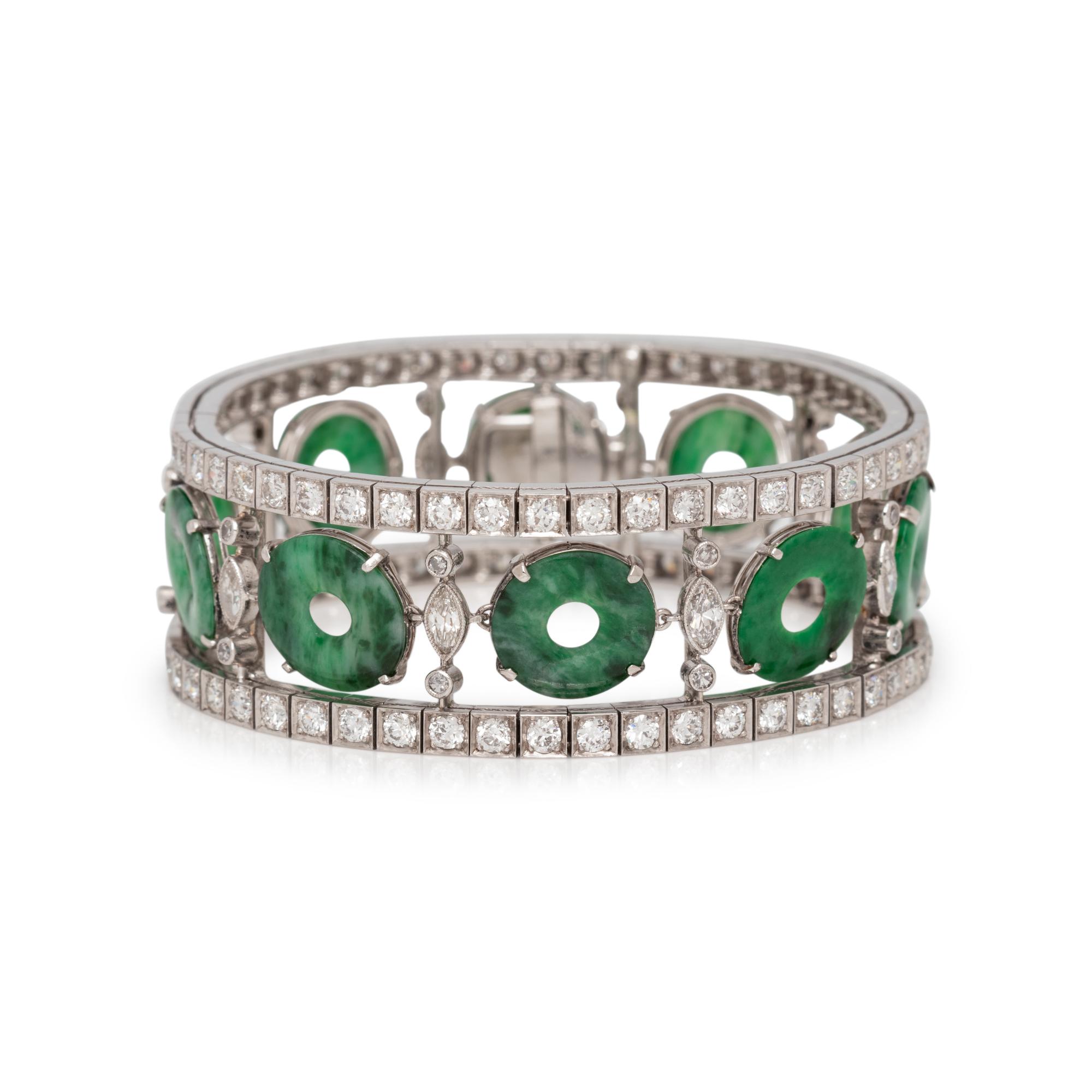 VINTAGE, JADE AND DIAMOND BRACELET