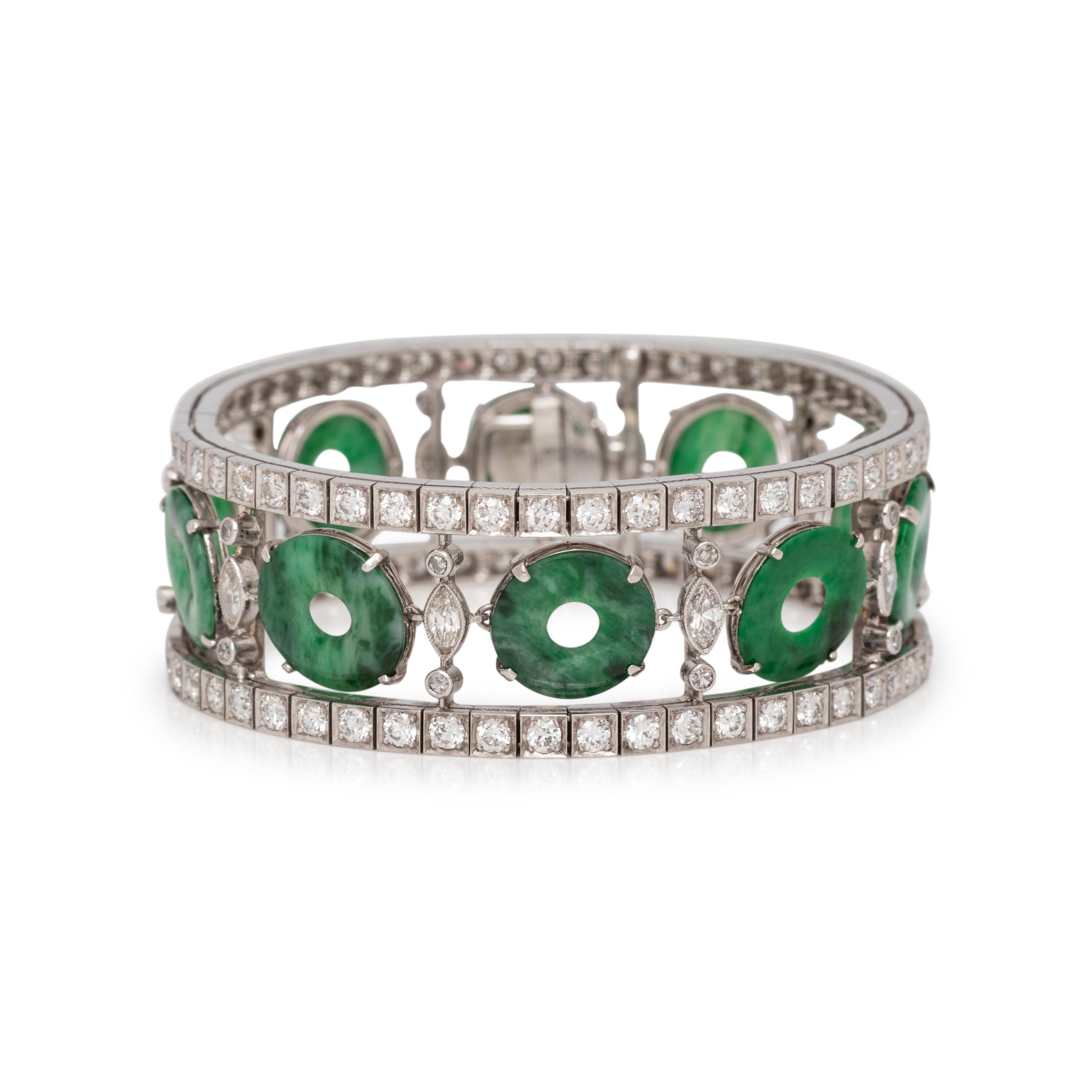 VINTAGE, JADE AND DIAMOND BRACELET