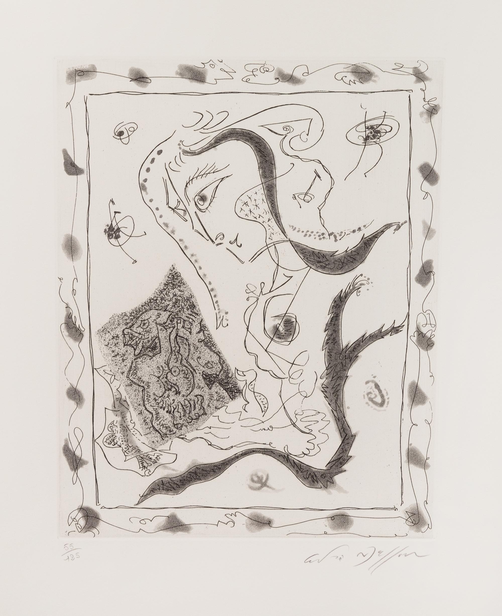 Andre Masson, (French, 1896-1987), Jeune fille presentant une gravure surrealiste (from the Galerie Cramer Portfolio)