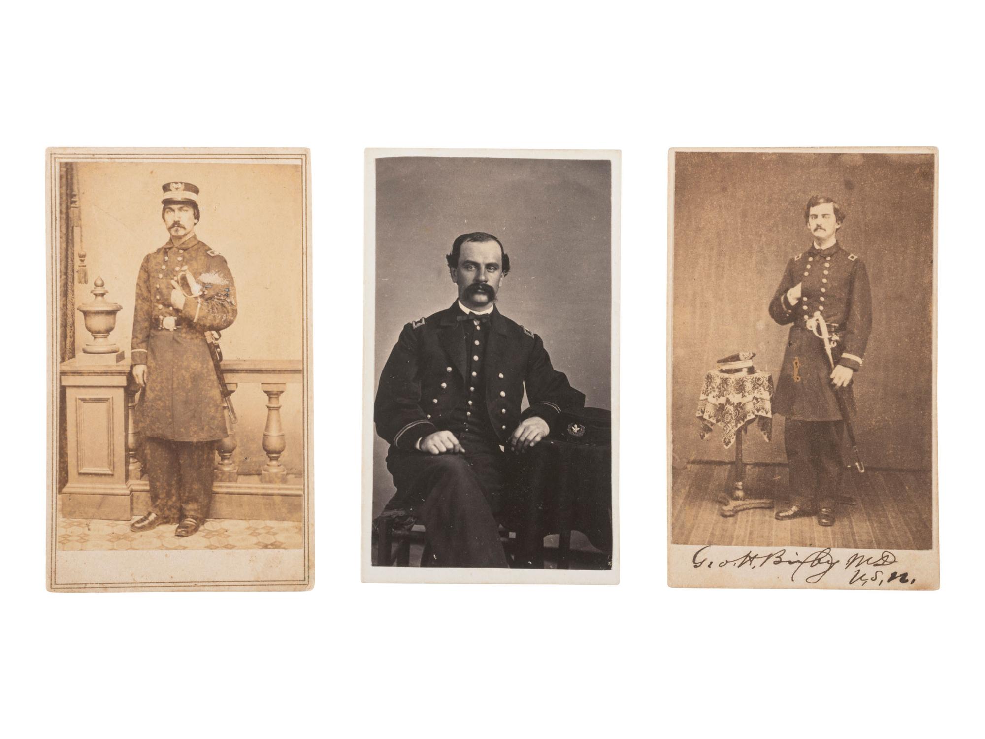 [CIVIL WAR]. A group of 3 CDVs of Brown Water Navy officers, incl. Surgeon George H. Bixby, Paymaster J.P. Kelley, and Acting Ensign James M. Holmes.