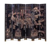 A Chinese Six-Panel Coromandel Polychrome Lacquered Floor Screen
