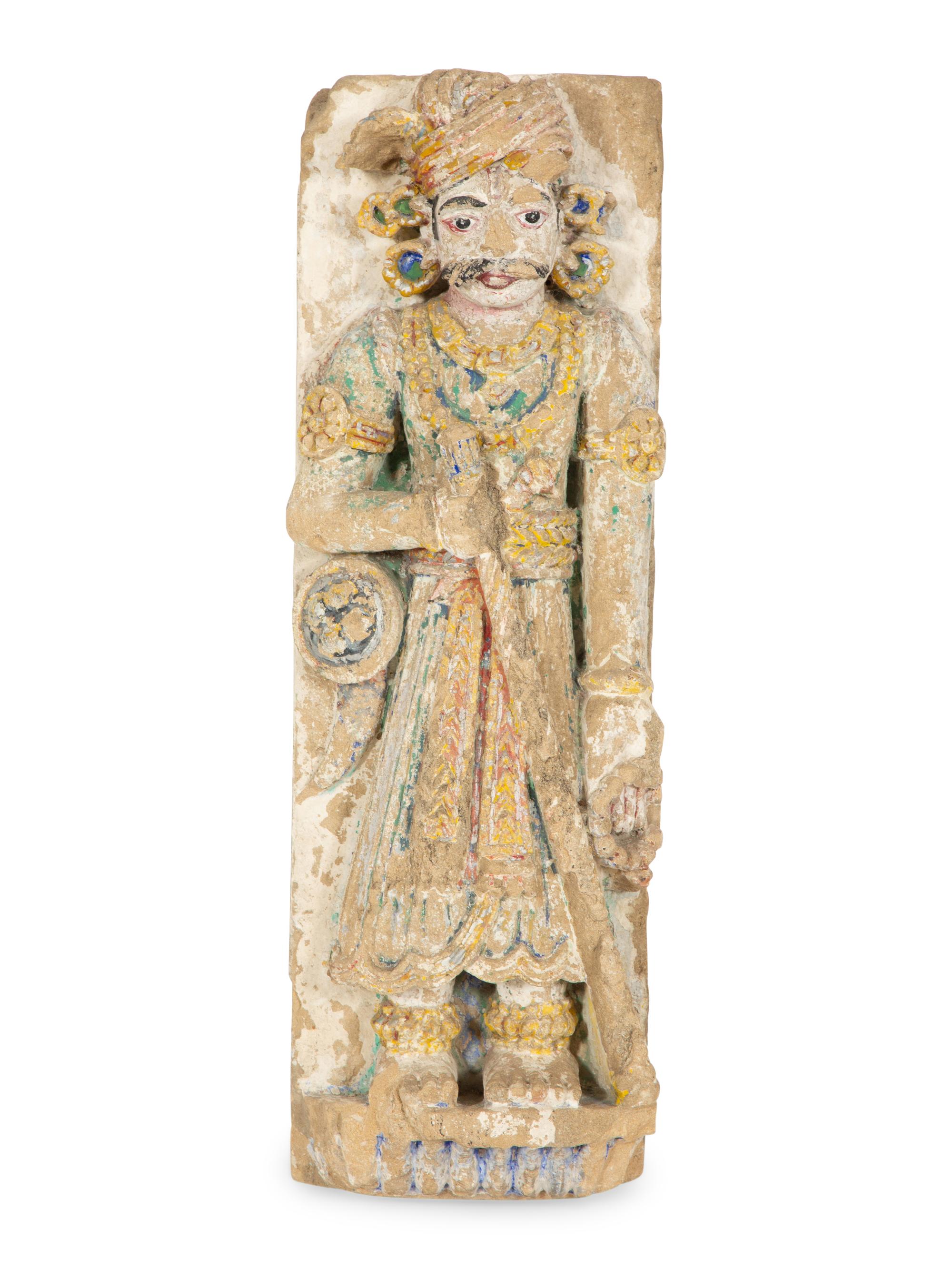 An Indian Polychromed Stone Figural Stele