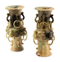 A Pair of Chinese Archaistic Carved Hardstone Vases