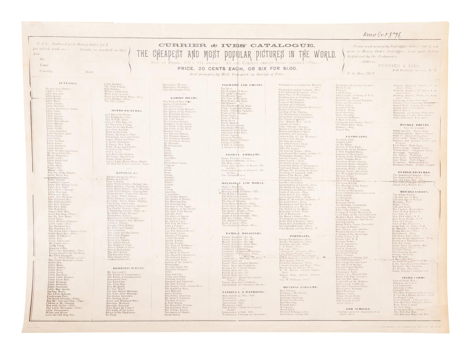 [ANNOUNCEMENTS] -- Currier & Ives, publishers