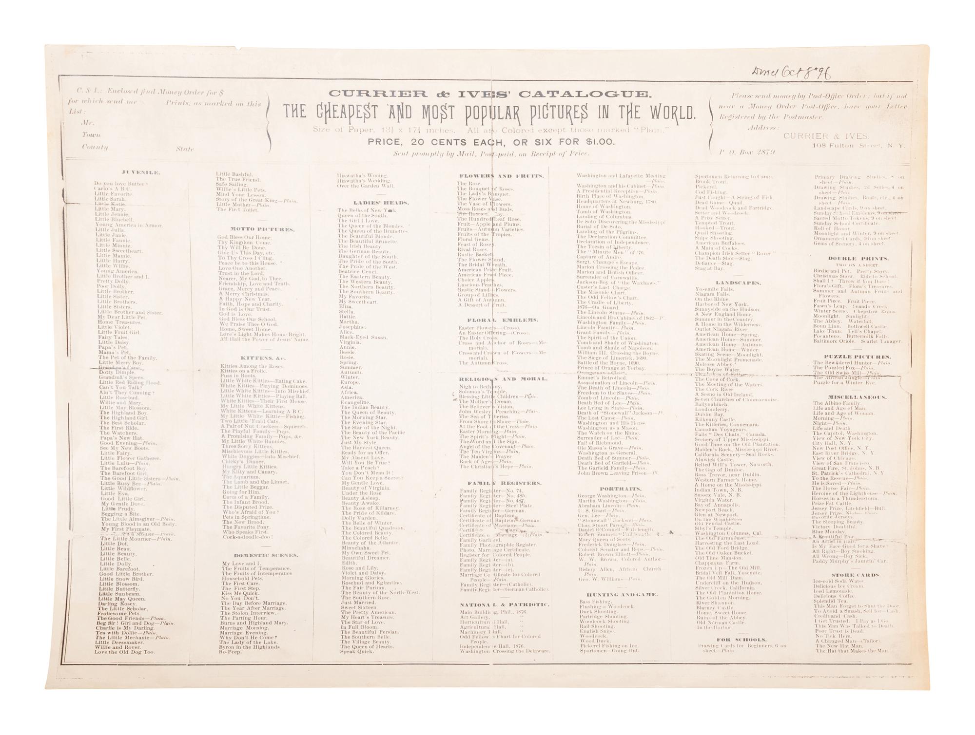 [ANNOUNCEMENTS] -- Currier & Ives, publishers