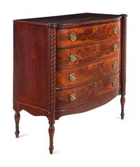 A Federal Spiral-Twist Carved Mahogany Bow Front Chest of Drawers