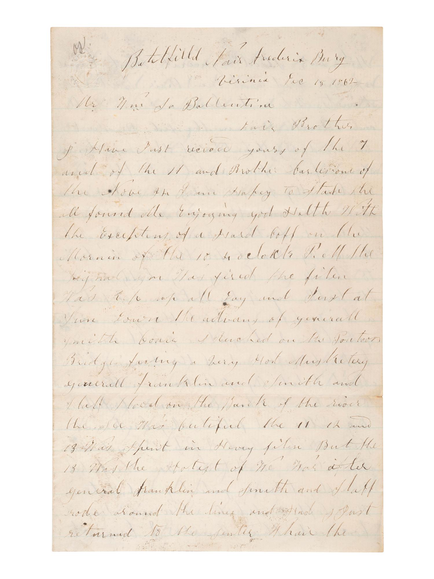 [CIVIL WAR]. Manuscript archive of Sergeant Hamilton Ballentine (1833-1920), Co. K, 6th Pennsylvania Cavalry, "Rush's Lancers," featuring battle content from key engagements and descriptions of "Sheridan's Raiders."