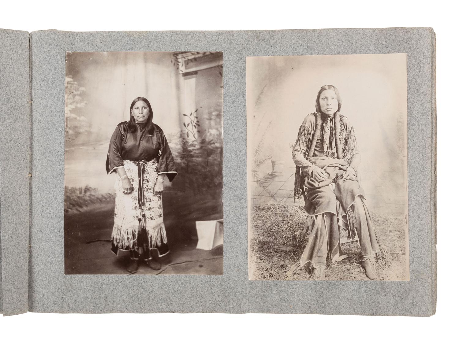 [NATIVE AMERICANS]. Album containing 25 photographs of Native American subjects from Indian Territory, incl. 2 images of Geronimo and works by Lenny & Sawyer and Will Soule.