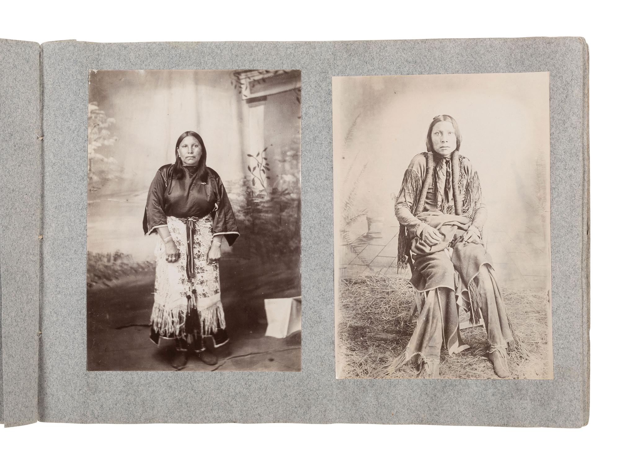 [NATIVE AMERICANS]. Album containing 25 photographs of Native American subjects from Indian Territory, incl. 2 images of Geronimo and works by Lenny & Sawyer and Will Soule.