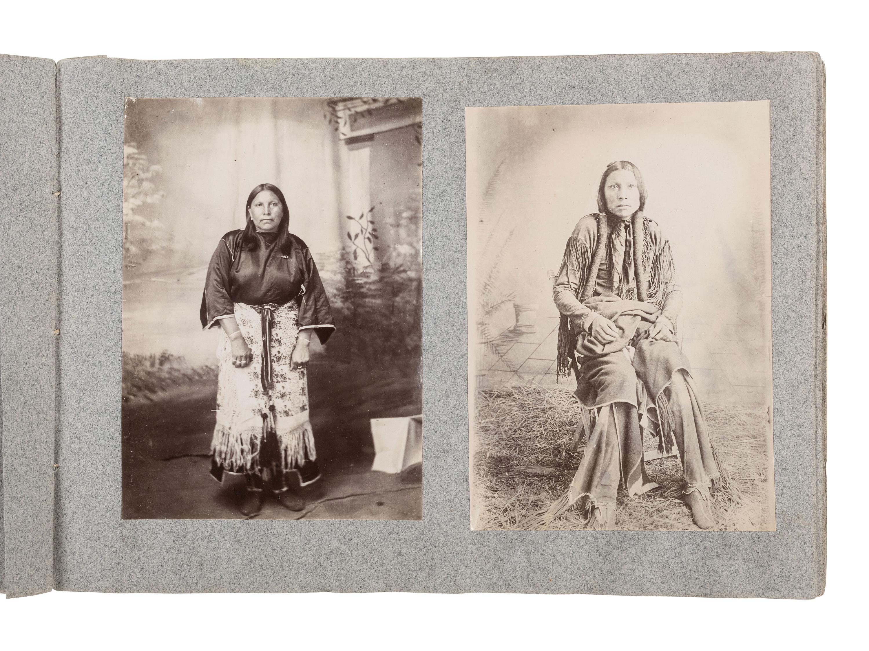 [NATIVE AMERICANS]. Album containing 25 photographs of Native American subjects from Indian Territory, incl. 2 images of Geronimo and works by Lenny & Sawyer and Will Soule.