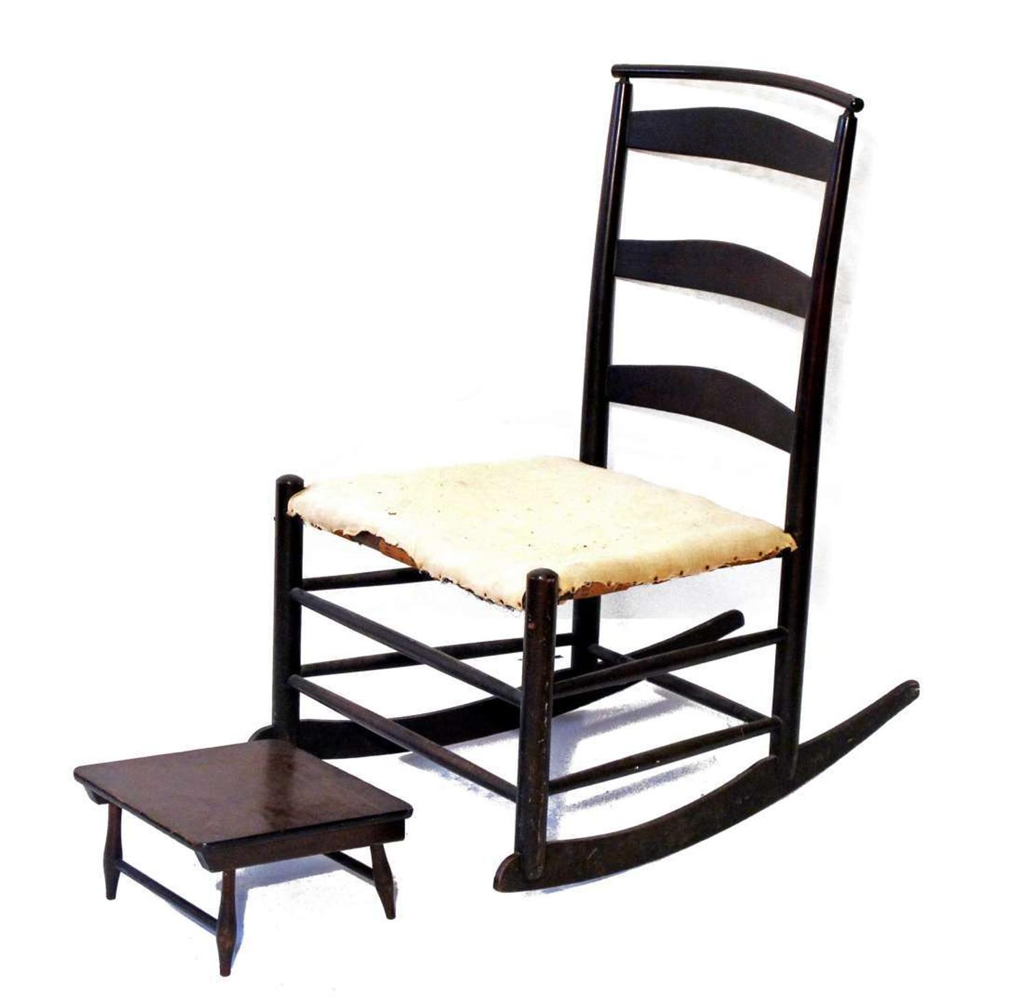 Shaker rocking chair and foot stool mt. lebanon, new york, late 19th century