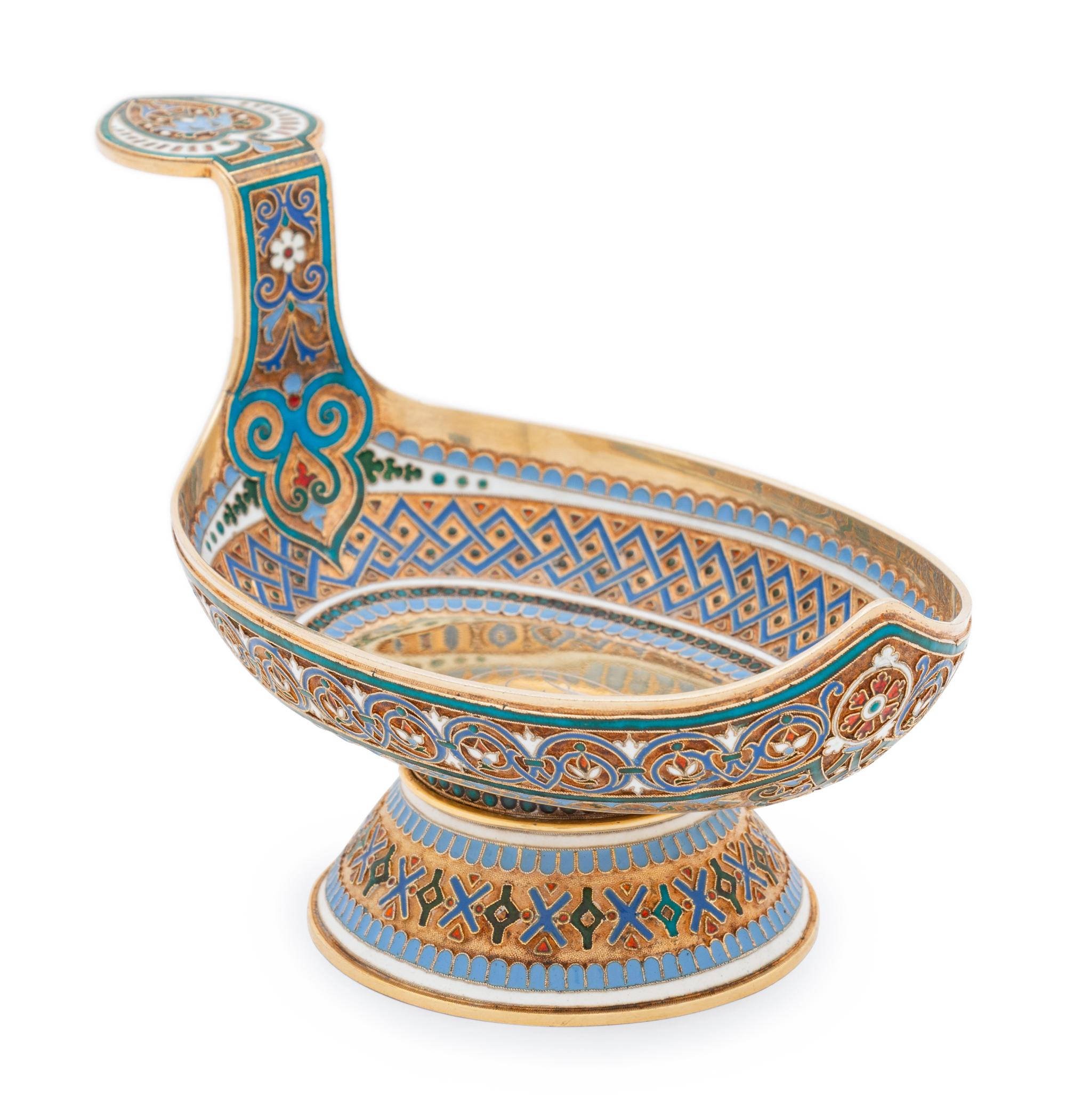 A Russian Silver-Gilt and Enameled Kovsh