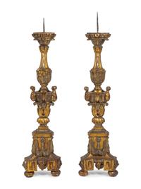 A Large Pair of Italian Baroque Style Giltwood Pricket Sticks — 19TH CENTURY