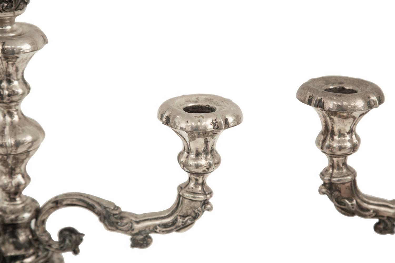 A Pair of Austro-Hungarian Silver Three-Light Candelabra