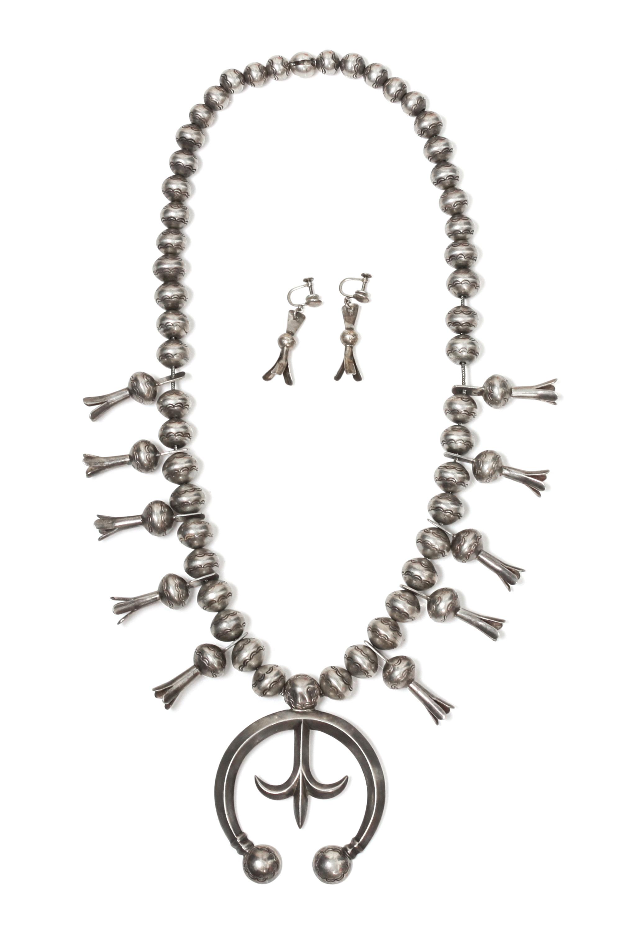 A Navajo Squash Blossom Necklace Length 22 inches.
