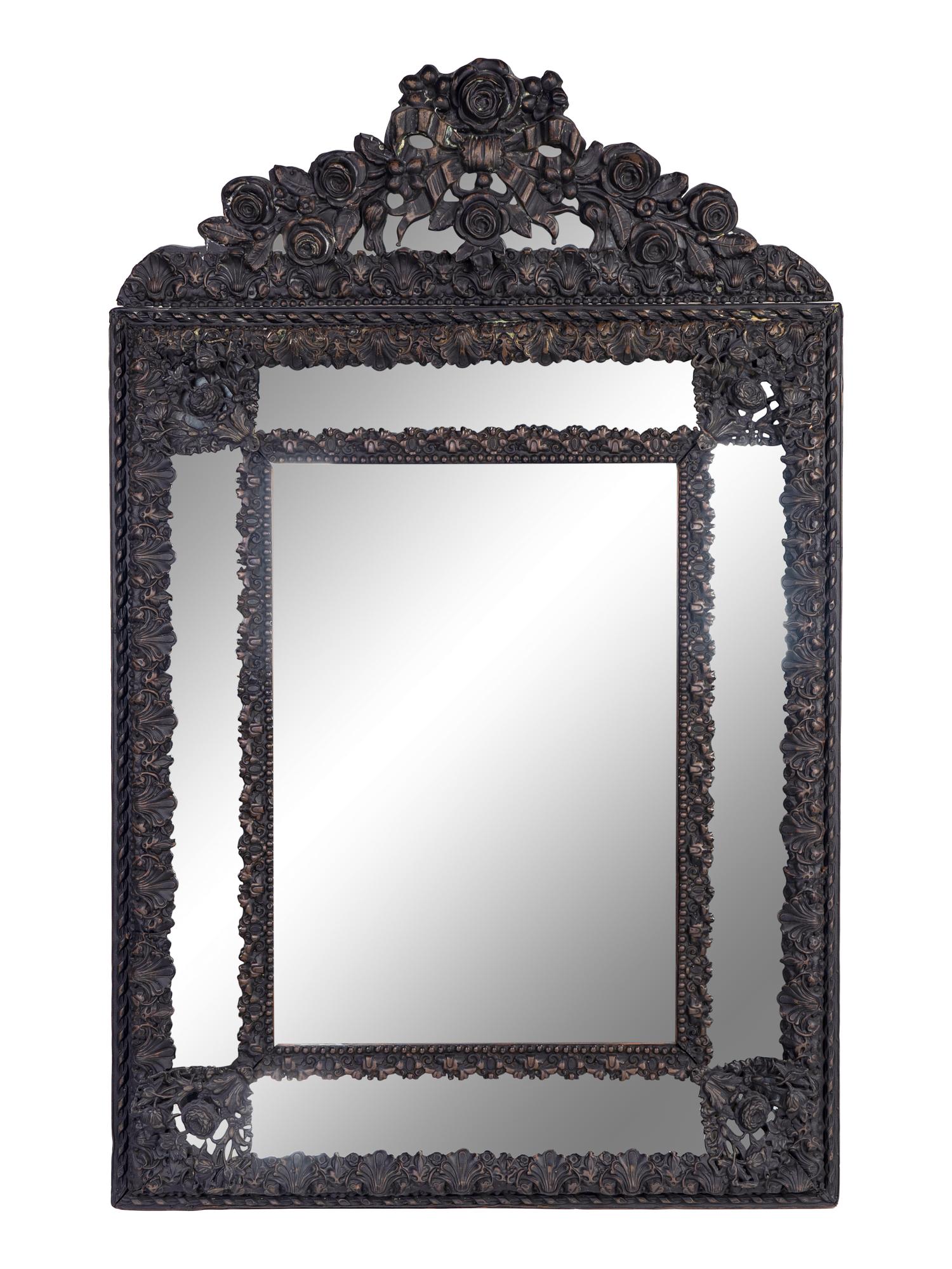 A Dutch Repousséd Brass Mounted Mirror — 19TH CENTURY