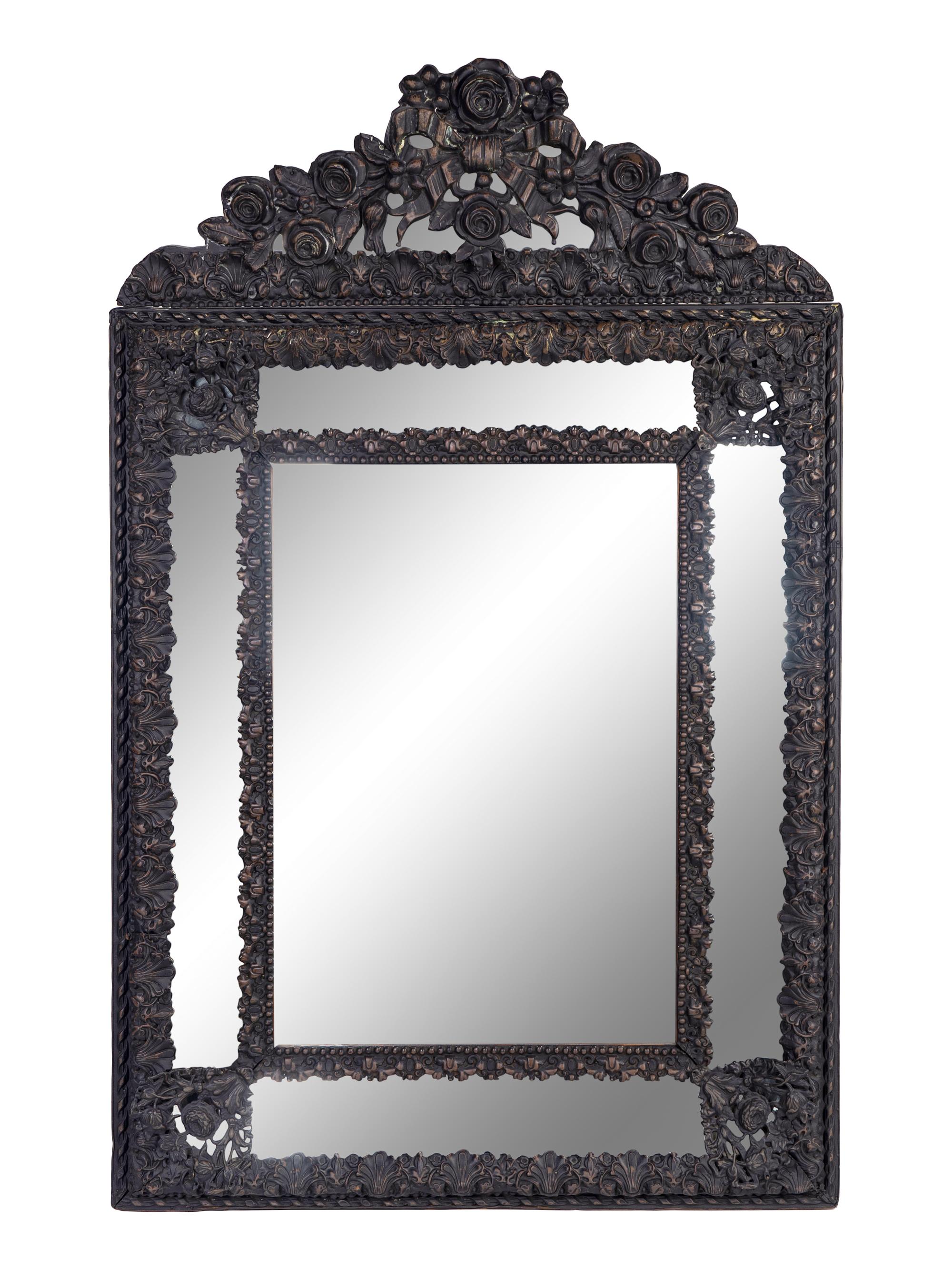 A Dutch Repousséd Brass Mounted Mirror — 19TH CENTURY