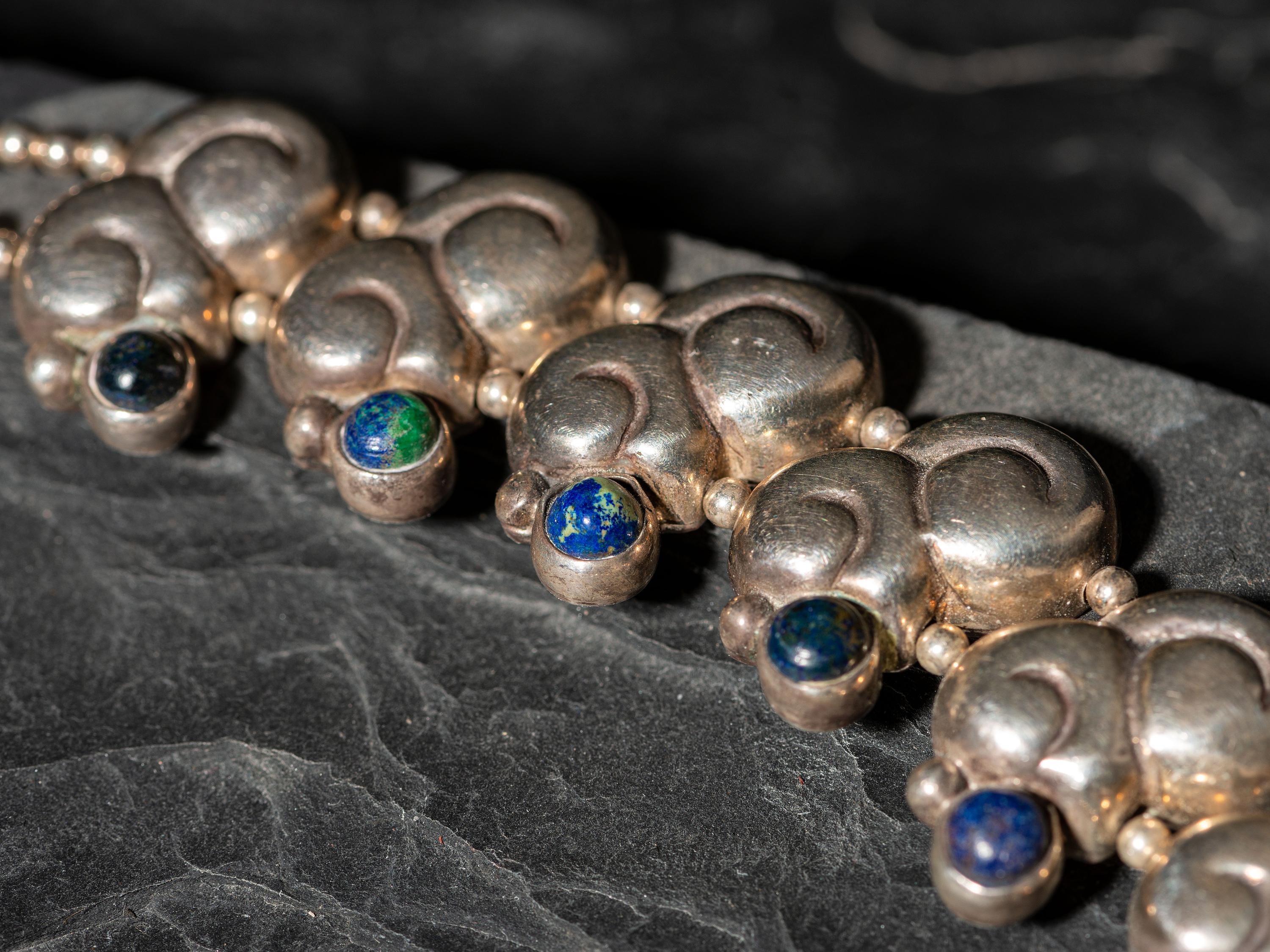 Taxco Sterling Silver and Chrysocolla Necklace, 1944-1946