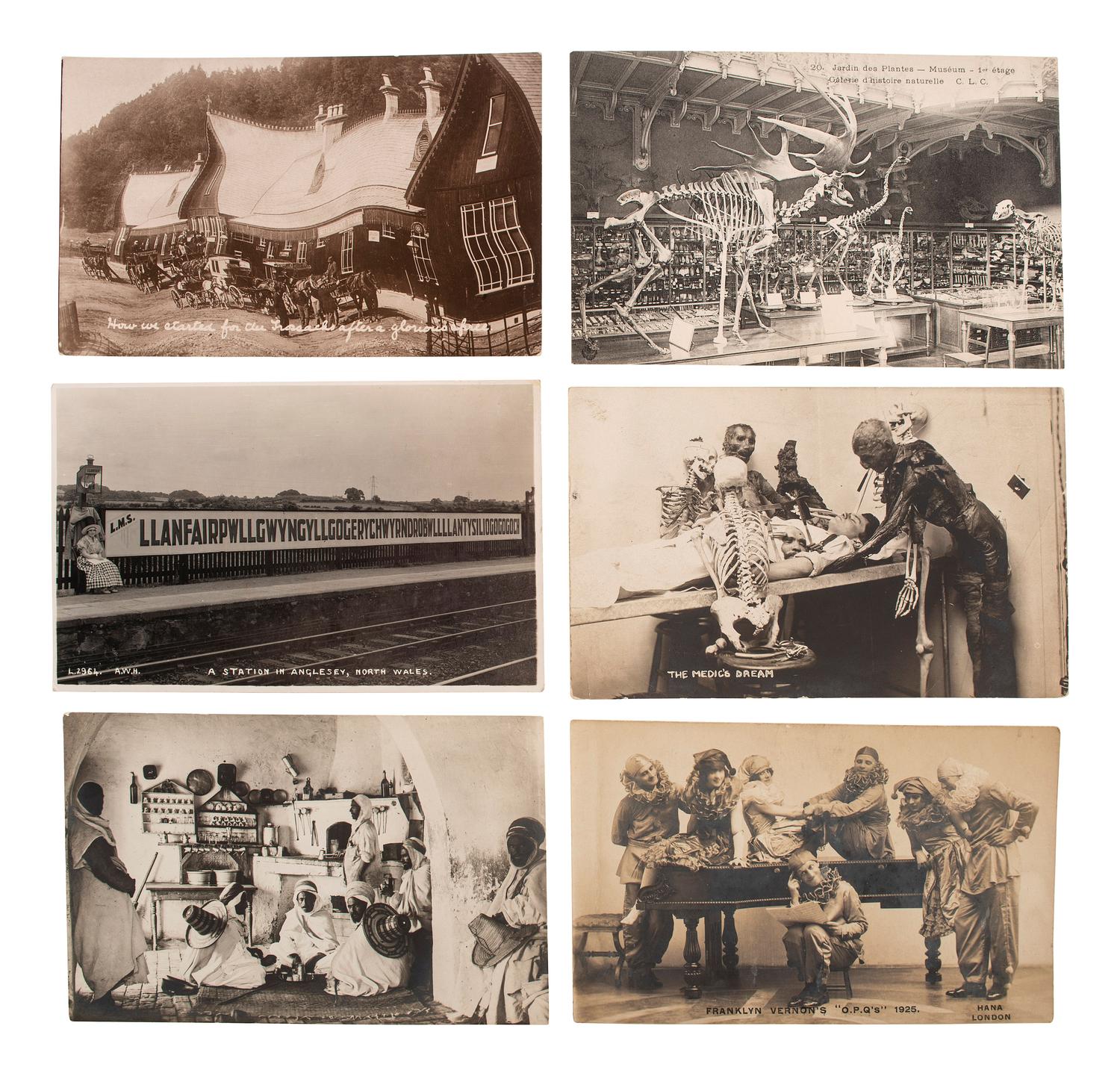 [EARLY PHOTOGRAPHY]. A group of 56 real photo postcards of performers and curious scenes and subjects from the United States and abroad, including: