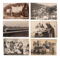 [EARLY PHOTOGRAPHY]. A group of 56 real photo postcards of performers and curious scenes and subjects from the United States and abroad, including: