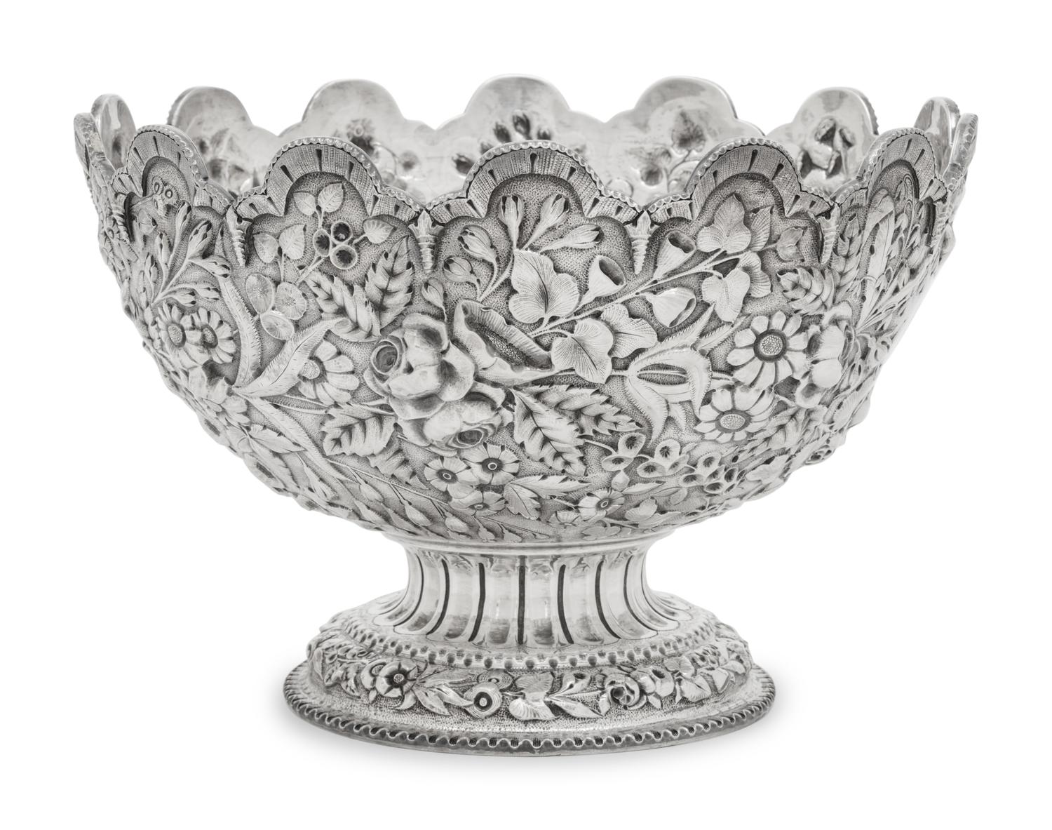 An S. Kirk and Son Coin Silver Repousse Centerpiece Bowl