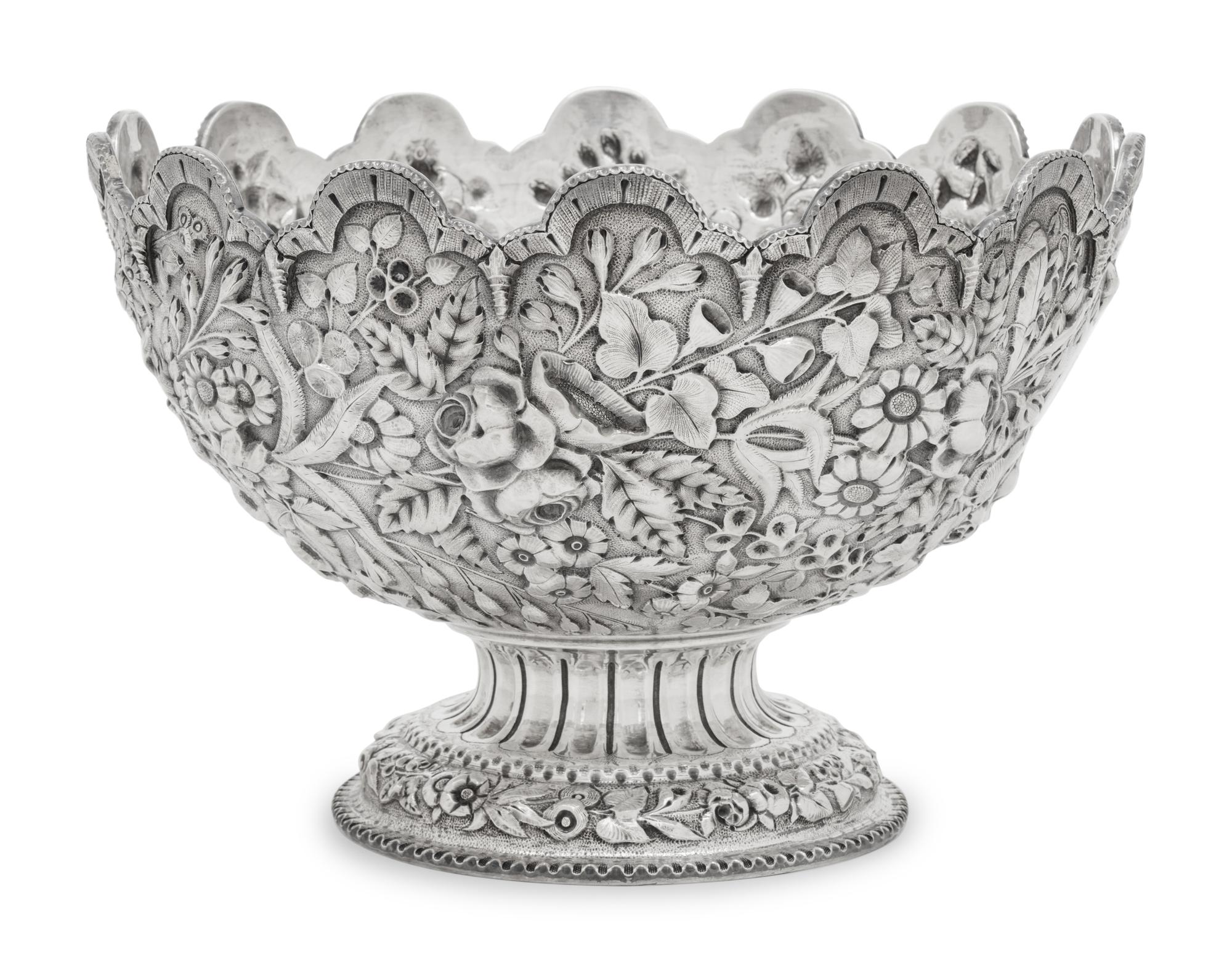 An S. Kirk and Son Coin Silver Repousse Centerpiece Bowl