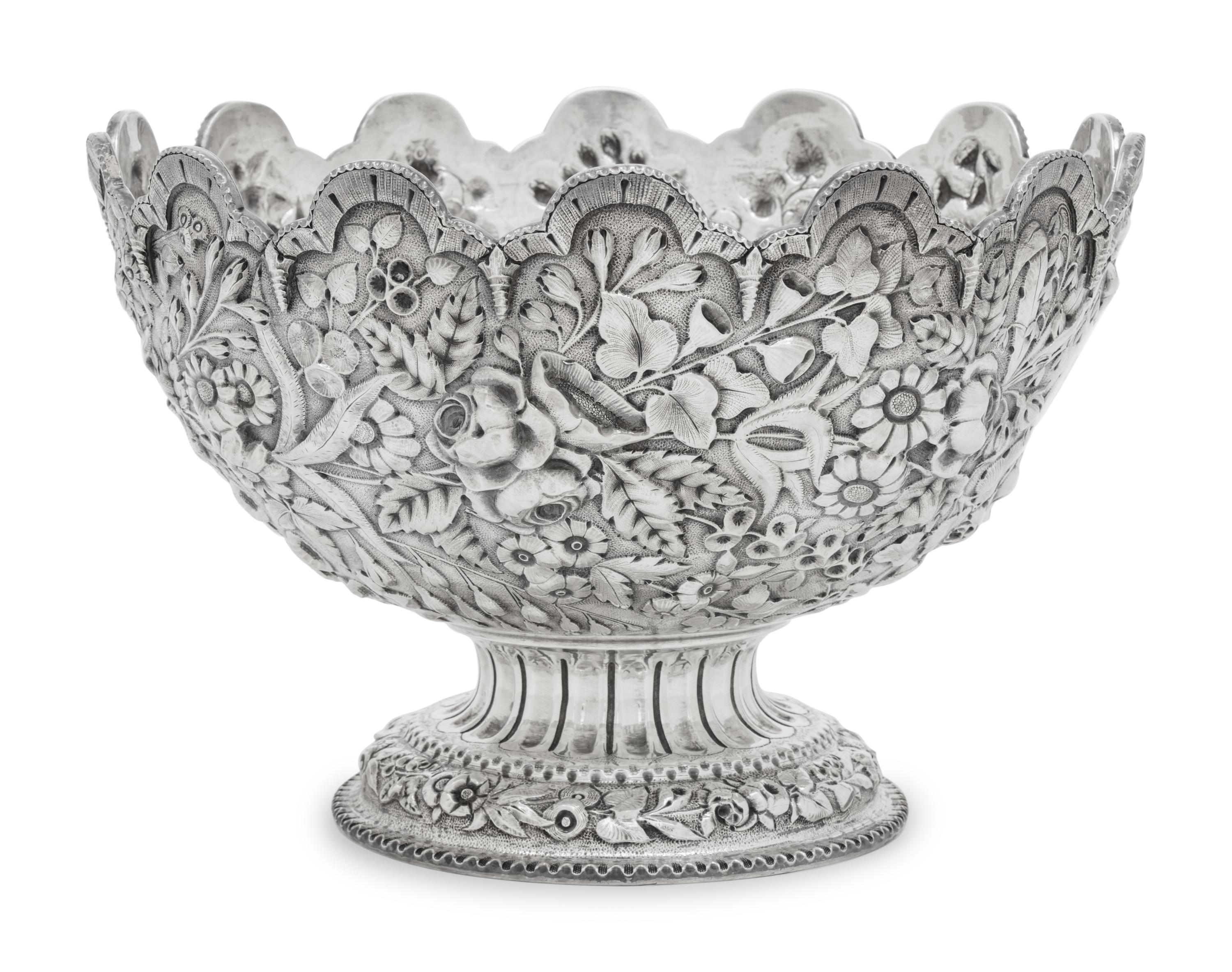 An S. Kirk and Son Coin Silver Repousse Centerpiece Bowl