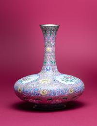 A Pink Ground Canton Enamel Bottle Vase, Biqiping
