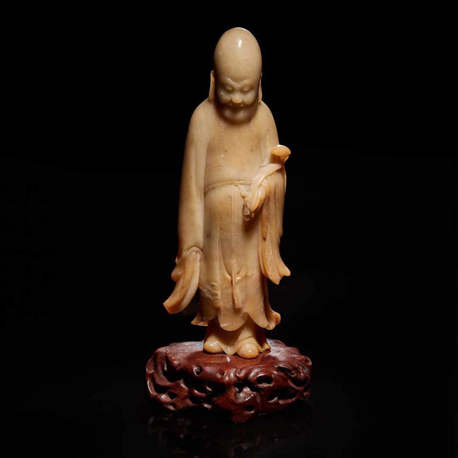 A Chinese carved soapstone figure of Shoulao 壽山石雕羅漢 Qing dynasty ?